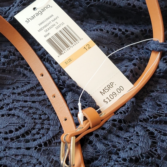 NWT! SHARAGANO NAVY BLUE DRESS‎ SIZE 12 W/ BELT - Picture 2 of 16